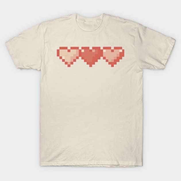 Beige Hearts in a Row Pixel Art T-Shirt by christinegames
